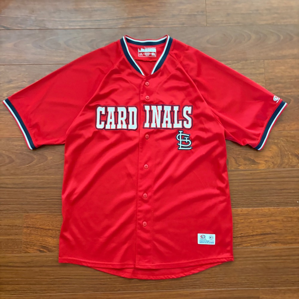 True Fan Mens St Louis Cardinals Baseball Jersey Size Large Red MLB Button Front